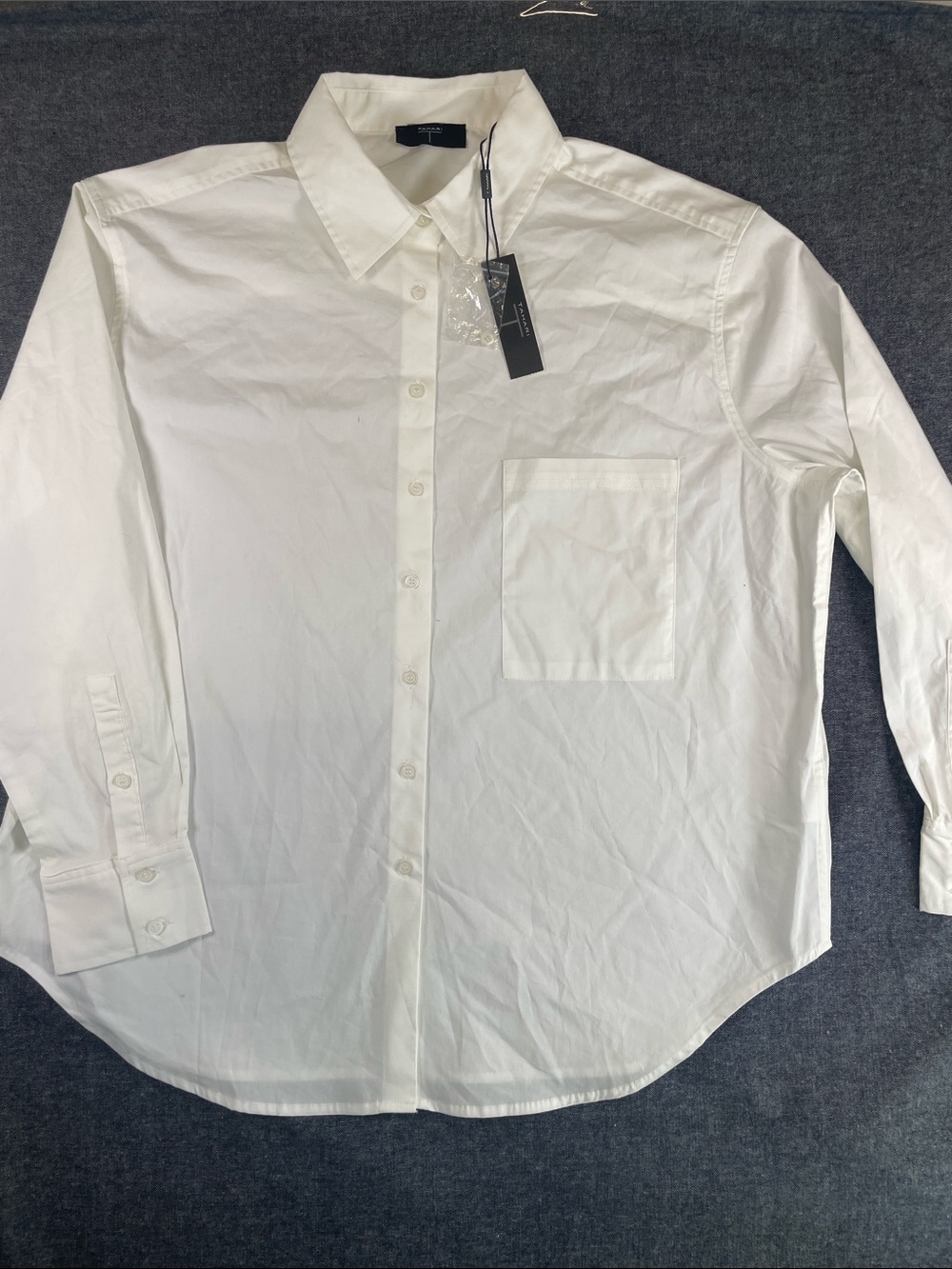 Tahari Eggshell structured L/S Button-Front Dress Shirt Classic M